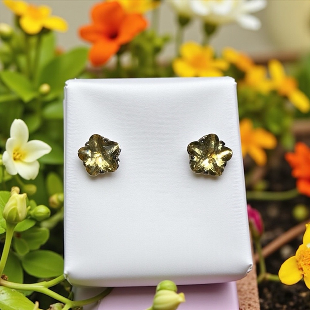 Yellow Flower Crystal Stud Earrings